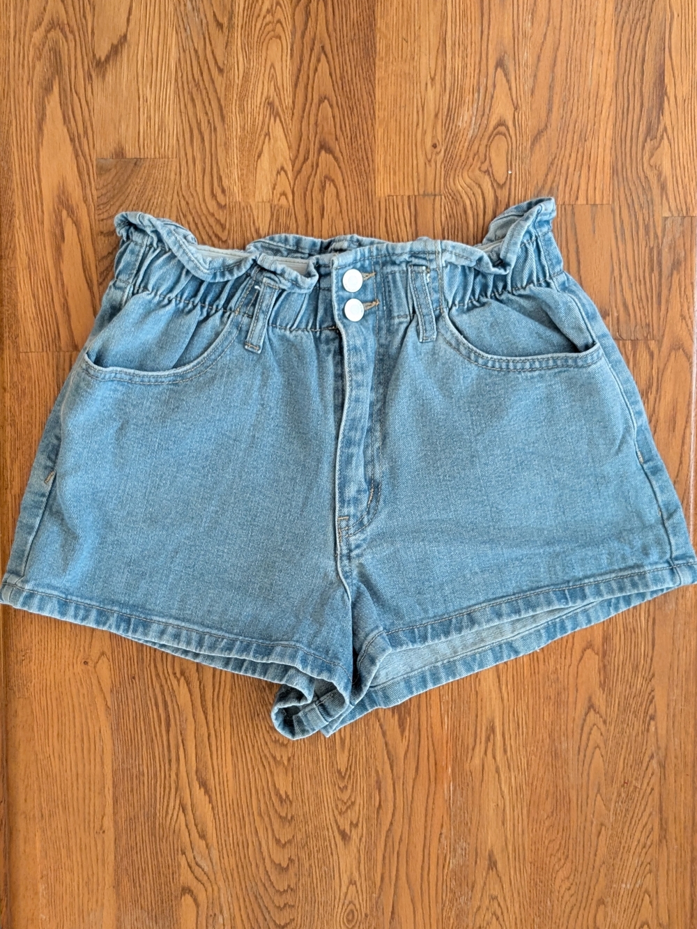 Forever 21 Light Blue Denim Paperbag High Rise Jean Shorts